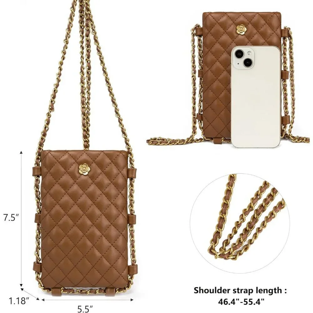 Mini Crossbody Bag Vegan Leather Quilted Compact Cell Phone Purse Women